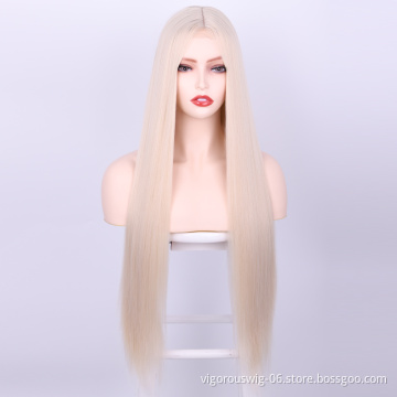 Heat Temperature Friendly Wholesale Fiber Hair Swiss U Part Long Straight Afro High Quality Synthetic Lace Front Wig